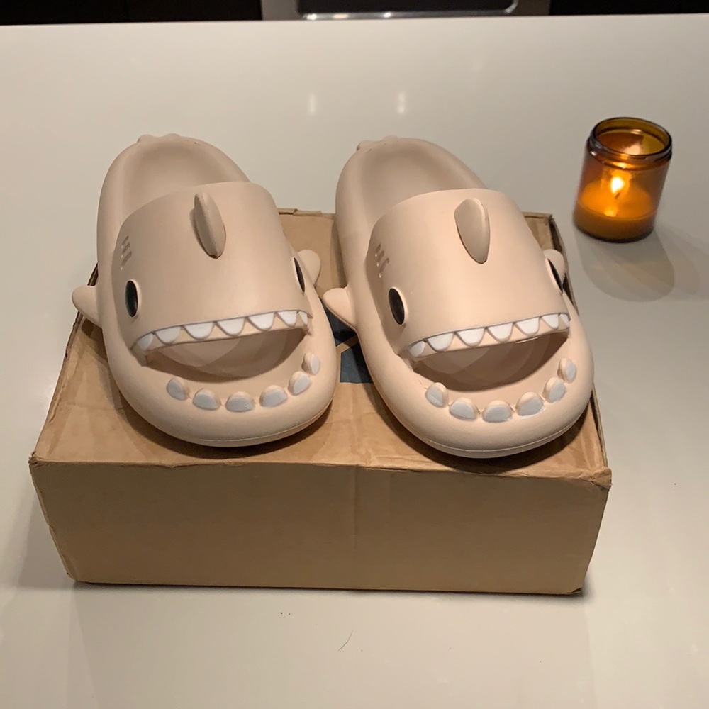 Tan Shark Slides In Size (8.5- 9)!!! - image 1